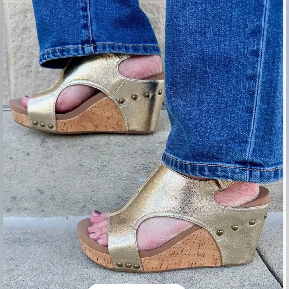 Corkys Gold Metallic Cork Wedge Sandals